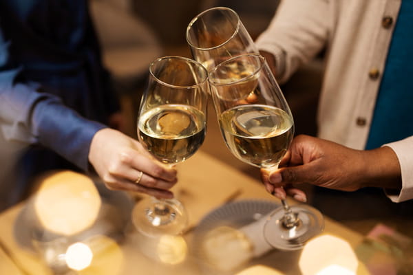 tre persone che brindano con un calice di prosecco